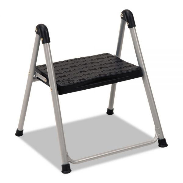 Cosco Folding Step Stool, 1-Step, 200 lb Capacity, 9.9" Working Height, Platinum/Black