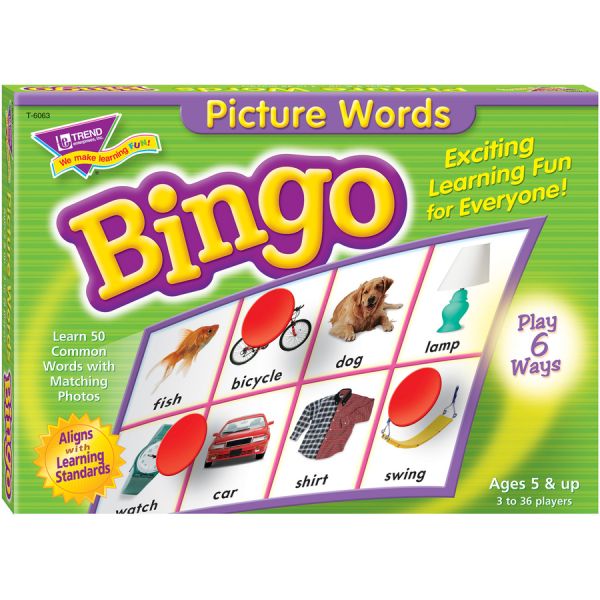 Trend Picture Words Bingo Game Educational - 3 to 36 Players - 1 Each