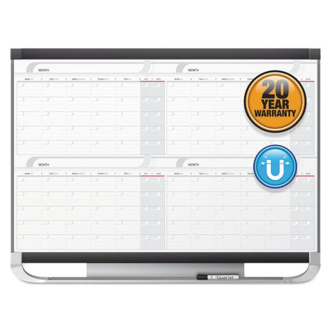 Quartet Prestige 2 Total Erase Four-Month Calendar, 36 x 24, Graphite Color Frame, Undated Calendar