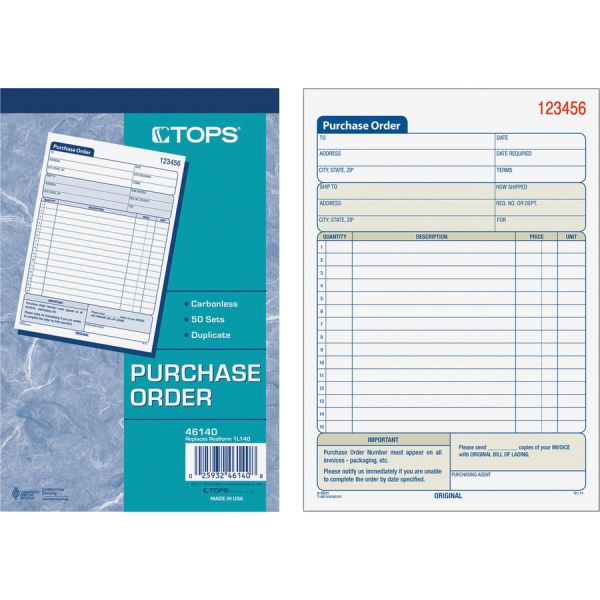 TOPS Purchase Order Book, 12 Lines, Two-Part Carbonless, 5.56 x 8.44 ...