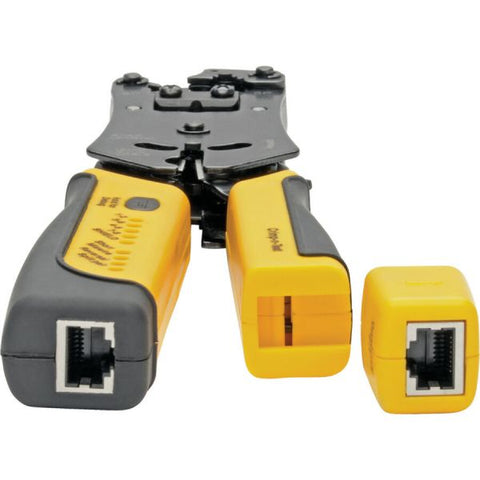 Tripp Lite RJ11/RJ12/RJ45 Wire Crimper with Built-in Cable Tester Black, Yellow - Ergonomic Design, Non-slip Handle, LED Light, Secure Grip