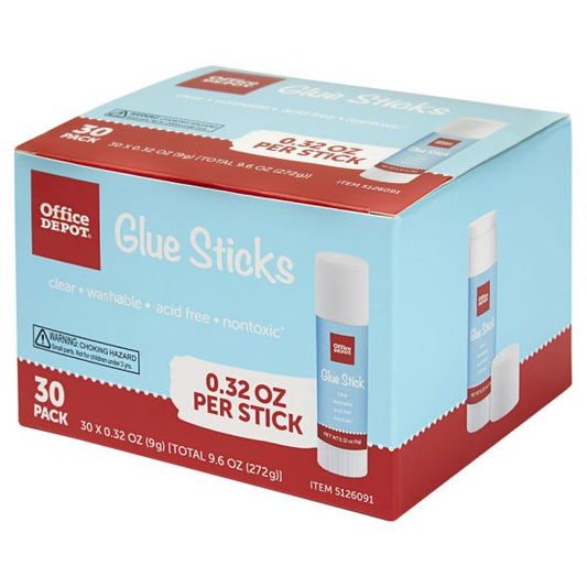 Glue Sticks, 0.32 Oz, Clear, Pack Of 30 Glue Sticks