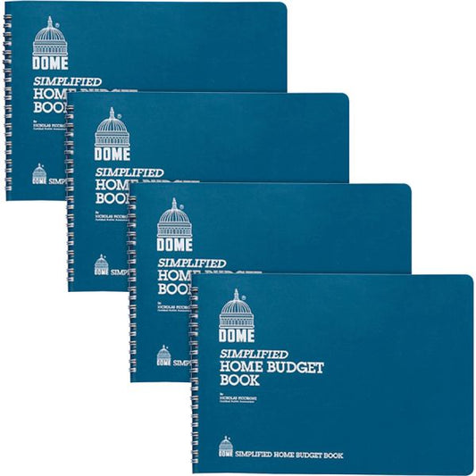 Dome Simplified Home Budget Book 7 1/2" x 10 1/2" - 31 Columns - 64 Sheets/ Book - Wire Binding - Blue Cover - 4/ Pack