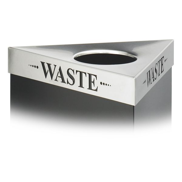 Safco Triangular Lid 20" Length - 3" Height - "WASTE" Inscription - Steel - Stainless Steel - 1 Each