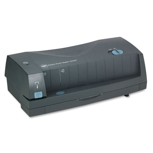 GBC 24-Sheet 3230ST Electric Two- to Three-Hole Adjustable Punch/Stapler, 9/32" Holes, Gray