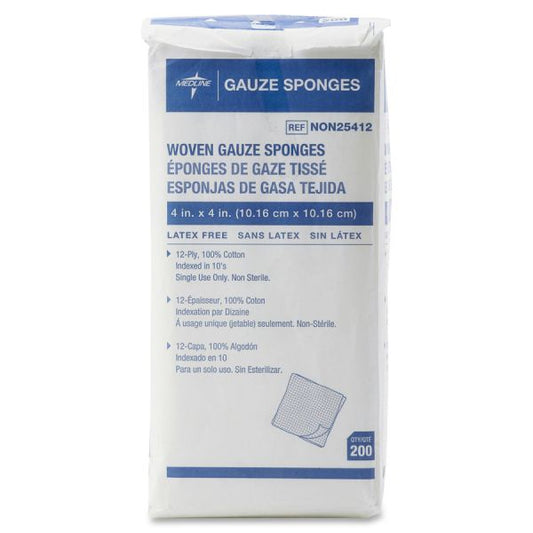 Medline Non-Sterile Gauze Sponges 4" x 4" - 12 Ply - 200/ Box - White