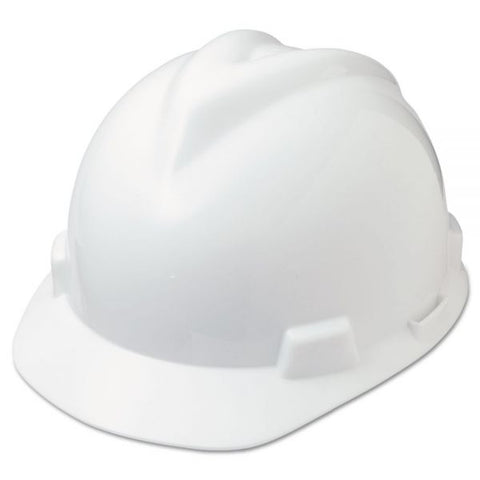 MSA V-Gard Hard Hats, Ratchet Suspension, Size 6.5 to 8, White