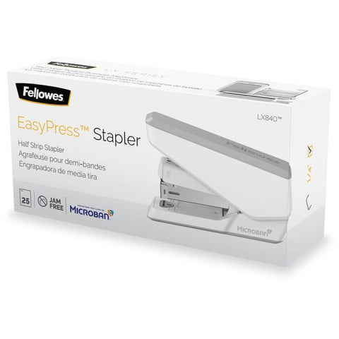 Fellowes LX840 EasyPress Half Strip Stapler, 25-Sheet Capacity, White