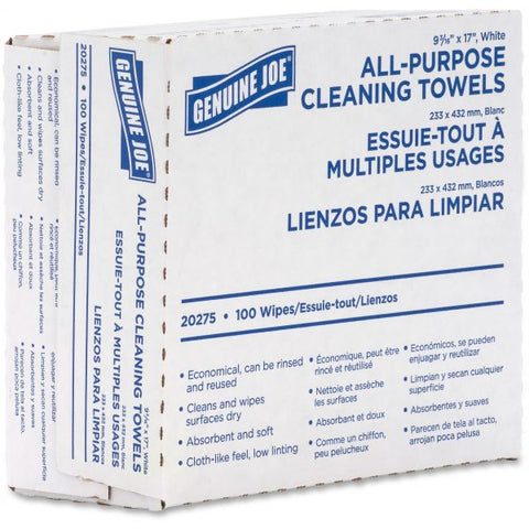 Genuine Joe All-Purpose Cleaning Towels 9.5" x 16.5" - 100/ Pack - White