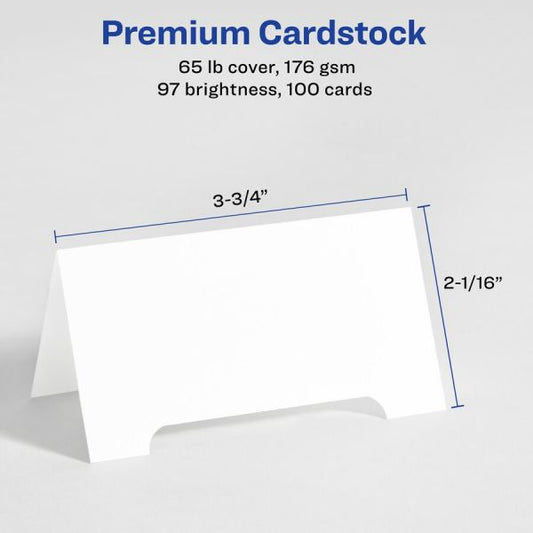 Avery Laser, Inkjet Tent Card - White 97 Brightness - 3 3/4" x 2 1/16" - 65 lb Basis Weight - 176 g/m&#178; Grammage - Matte - 5 / Pack - FSC Mix - Printable, Scratch Proof, Die-cut, Perforated, Print-to-the-edge, Pre-scored