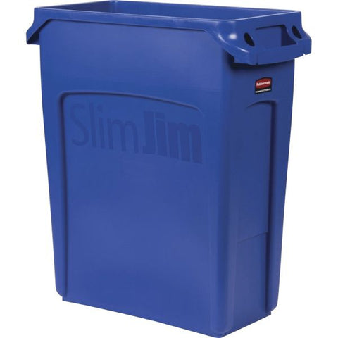 Rubbermaid Commercial Slim Jim W/Handles, Rectangular, Plastic, 15.9 gal, Blue