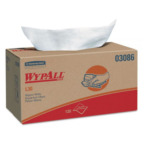 WypAll L30 Towels, POP-UP Box, 10 x 9.8, White, 120/Box, 10 Boxes/Carton