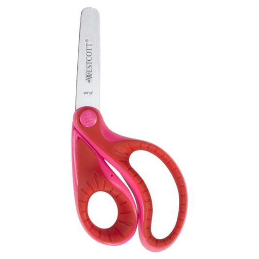 Westcott Ergo Jr. Kids' Scissors, Rounded Tip, 5" Long, 1.5" Cut Length, Randomly Assorted Offset Handles