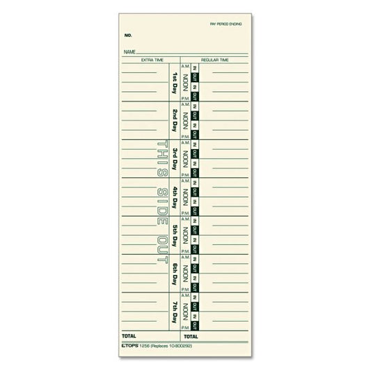 TOPS Time Clock Cards, Replacement for 10-800292, One Side, 3.5 x 9, 500/Box