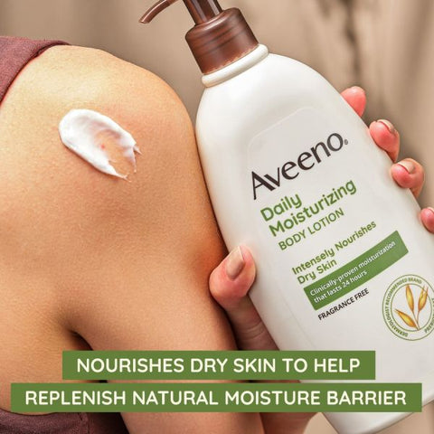 Aveeno Daily Moisturizing Body Lotion Lotion - 18 fl oz - For Dry Skin - Applicable on Body - Moisturising, Fragrance-free, Non-greasy, Non-comedogenic, Soothing Oat, Rich Emollients, Nourishes Dry Skin, Gentle - 1 Each