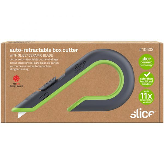 slice Box Cutters, Double Sided, Replaceable, 1.29" Stainless Steel Blade, 7" Nylon Handle, Gray/Green