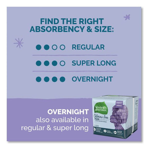 Seventh Generation Chlorine-Free Ultra Thin Pads with Wings, Overnight, 14/Pack