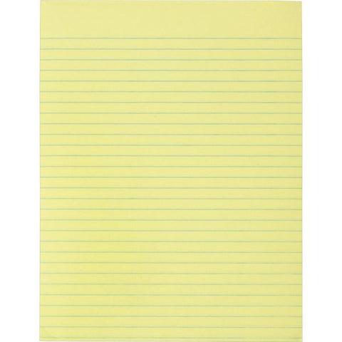 Business Source Glued Top Ruled Memo Pads - Letter 8.50" x 11" - Wide Ruled - 50 Sheets/Pad - 12 Pads - Canary