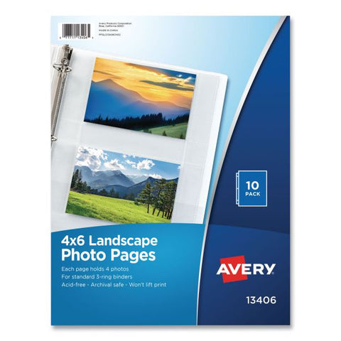 Avery Photo Storage Pages for Four 4 x 6 Horizontal Photos, 3-Hole Punched, 10/Pack