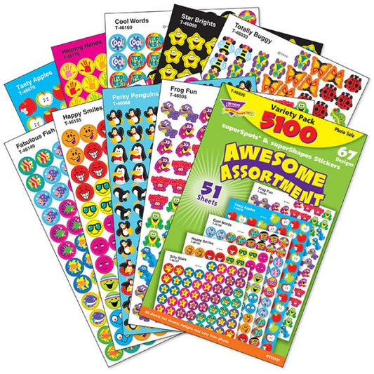 TREND SuperSpots and SuperShapes Sticker Variety Packs, Awesome Assortment, Assorted Colors, 5,100/Pack