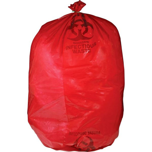 Medegen MHMS Red Biohazard Infectious Waste Bags 33 gal - 50/Box - Red