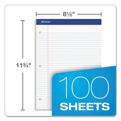 Ampad Double Sheet Pads, Narrow Rule, 100 White 8.5 x 11.75 Sheets