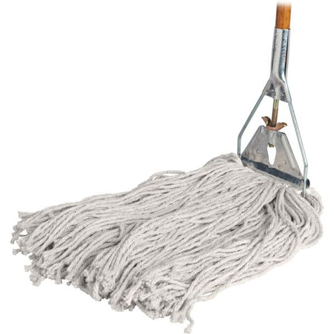 Genuine Joe Wet Mop 60" Head Width - Cotton, Wood - White