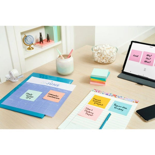 Post-it Notes Original Pads in Beachside Cafe Collection Colors, 3" x 3", 100 Sheets/Pad, 12 Pads/Pack