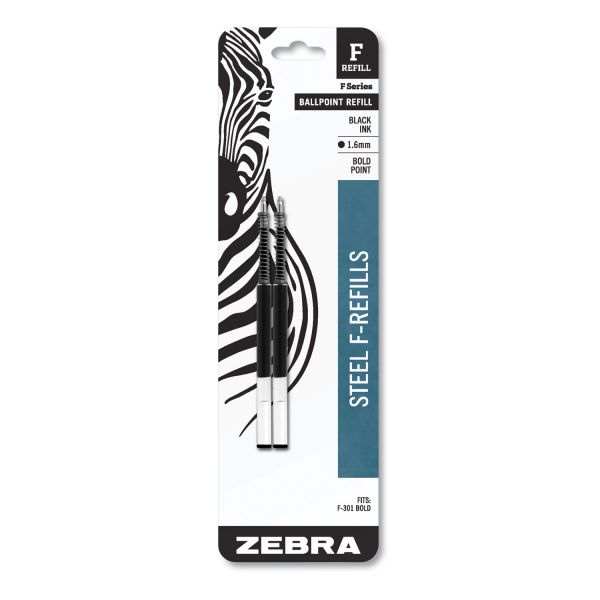 Zebra F-Refill for Zebra F-Series Ballpoint Pens, Bold Conical Tip, Black Ink, 2/Pack