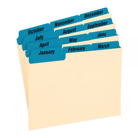 Oxford Manila Index Card Guides with Laminated Tabs, 1/3-Cut Top Tab, January to December, 4 x 6, Manila, 12/Set