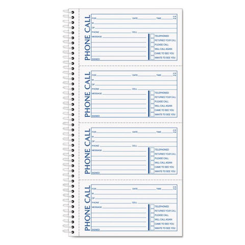 TOPS Second Nature Phone Call Book, Two-Part Carbonless, 5 x 2.75, 4 Forms/Sheet, 400 Forms Total