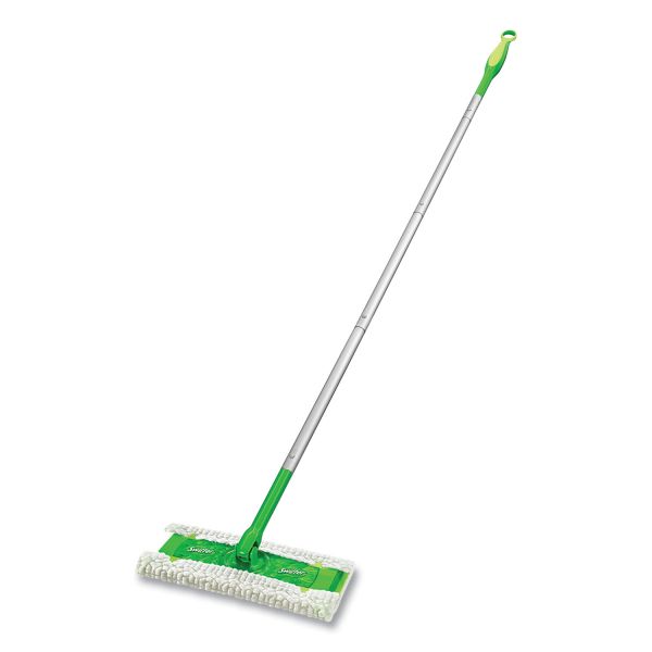 Swiffer Sweeper Mop, 10 x 4.8 White Cloth Head, 46" Green/Silver Aluminum/Plastic Handle, 3/Carton