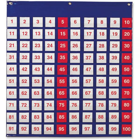 Learning Resources Hundred Pocket Chart 26" x 27.5" - 100 Pockets - Nylon - Blue