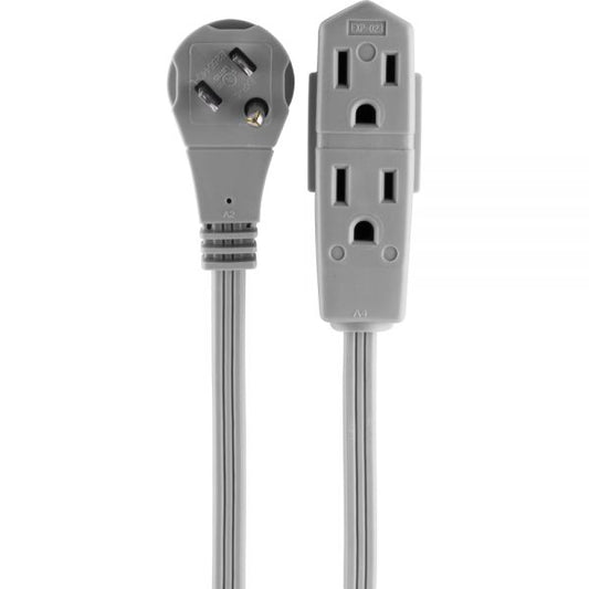 GE 3 Outlet Extension Cord, 8' Long Cord, Flat Plug, Gray, 43027