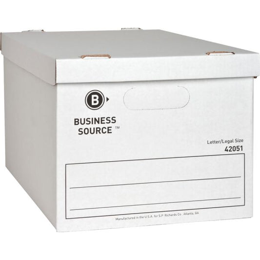 Business Source Light-Duty Storage Boxes With Lift-Off Lids 12" x 15" x 10" - Letter/Legal Size - Stackable Up To 350 lbs - White - 12/ Carton