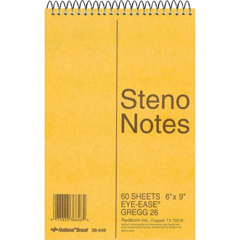 National Standard Spiral Steno Book, Gregg Rule, 6 x 9, Eye-Ease Green, 60 Sheets, 1 Each