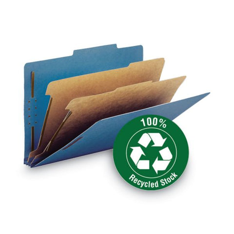 Smead Recycled Pressboard Classification Folders, 2" Expansion, 2 Dividers, 6 Fasteners, Letter Size, Dark Blue, 10/Box