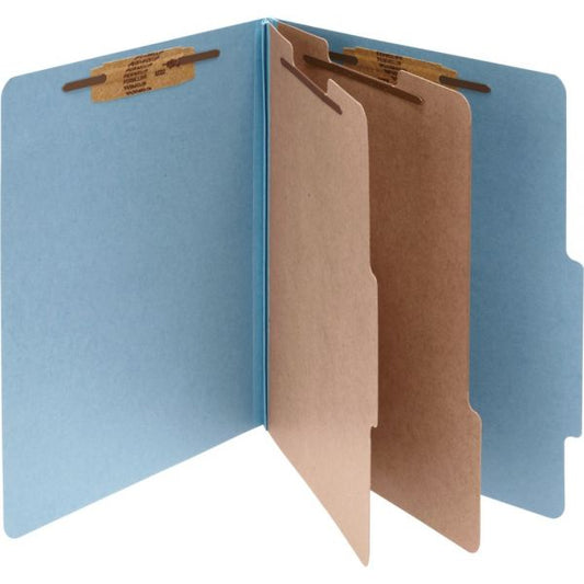 ACCO Pressboard Classification Folders, 3" Expansion, 2 Dividers, 6 Fasteners, Legal Size, Sky Blue Exterior, 10/Box