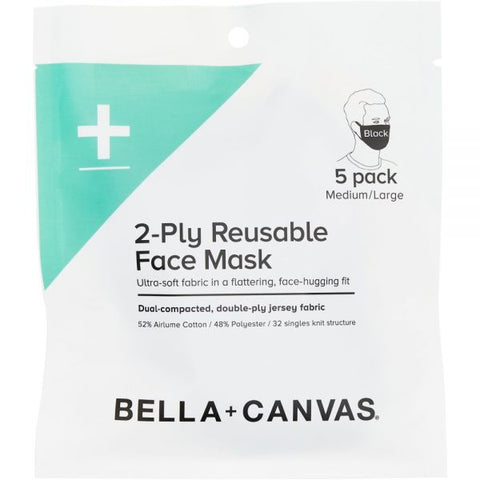 Bella + Canvas Reusable 2-Ply Cloth Face Masks, Black, M/L