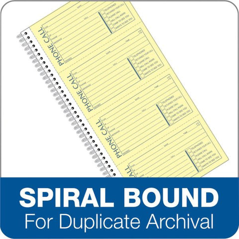 Adams Spiral Bound Phone Message Books 400 Sheet(s) - Spiral Bound - 2 Part - 5.25" x 11" Sheet Size - Assorted Sheet(s) - Recycled - 1 Each