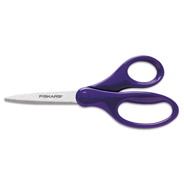 Fiskars Kids/Student Scissors, Pointed Tip, 7" Long, 2.75" Cut Length, Assorted Straight Handles