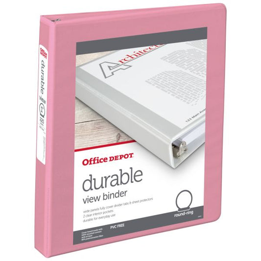 Durable View 3-Ring Binder, 1" Round Rings, Pink