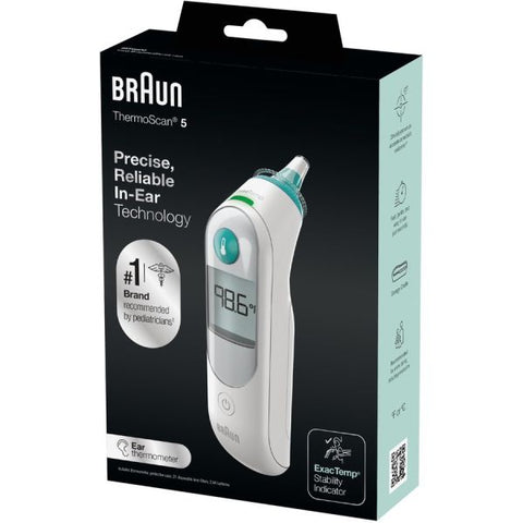 Braun Honeywell ThermoScan 5 Ear Thermometer Memory Recall - For Ear - White, Blue