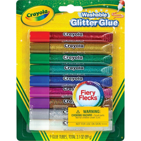 Crayola Washable Glitter Glue 9 / Blister Pack - Blue, Green, Jade Green, Natural, Silver, Gold, Multi, Red, Purple