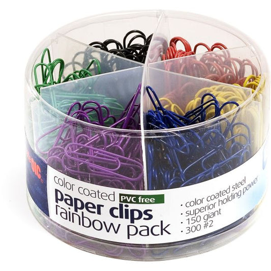 Officemate Giant #2 Plastic-Coated Paper Clips No. 2 - 300/ Box - Jumbo - 150/ Box - Assorted Colors