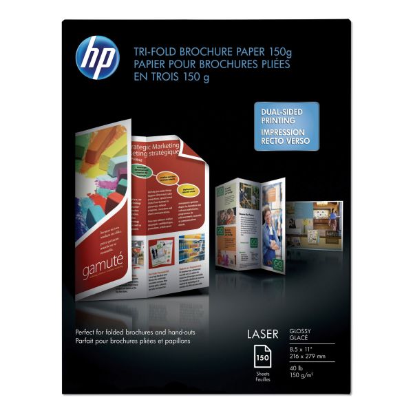 HP Tri-Fold Laser Brochure Paper, 97 Brightness, 40 lb, 8 1/2 x 11, White, 150 Sheets/Pack