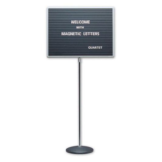 Quartet Adjustable Single Pedestal Letter Boards 16" Height x 20" Width - Black Magnetic Surface - Aluminum Frame - 1 Each