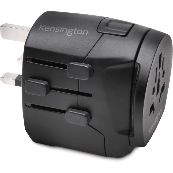 Kensington International Travel Adapter - Grounded (3-Prong) with Dual USB Ports 3 x 3P Plug - 2 x USB Receptacle - 120 V AC, 230 V AC - Black