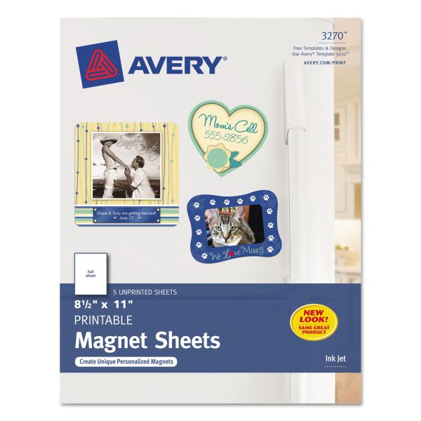 Avery Printable Magnet Sheets, 8.5 x 11, White, 5/Pack