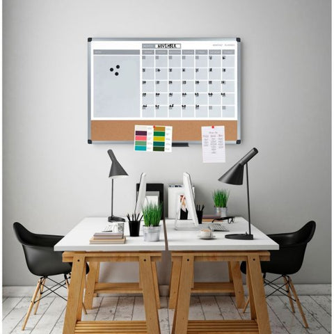 MasterVision 3-in-1 Calendar Planner, 36 x 24, White Surface, Silver Aluminum Frame, Undated Calendar